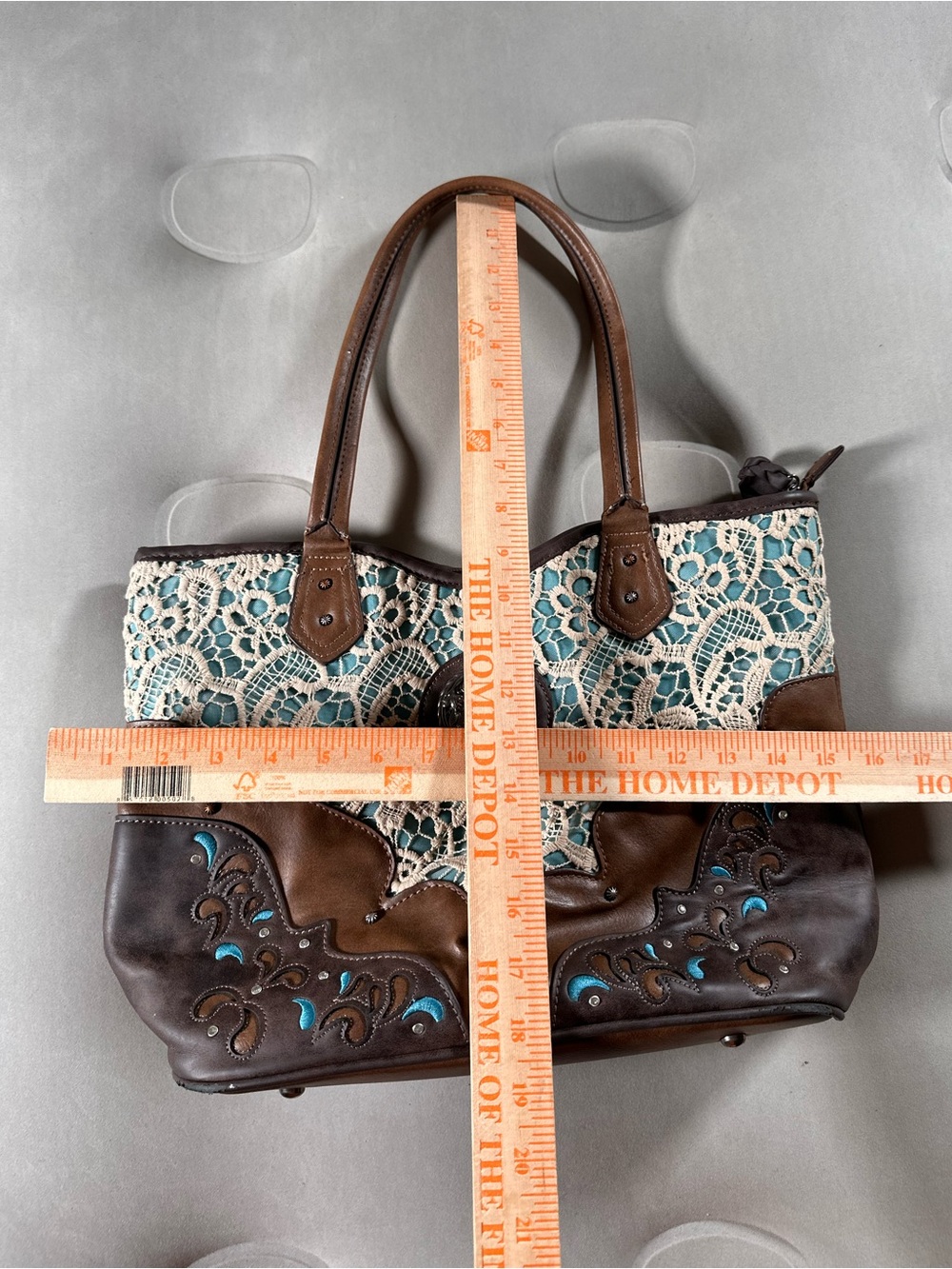 Justin Boots Western Brown Shoulder Handbag Retro Lace Cottagecore Boho Hippie - Picture 10 of 16